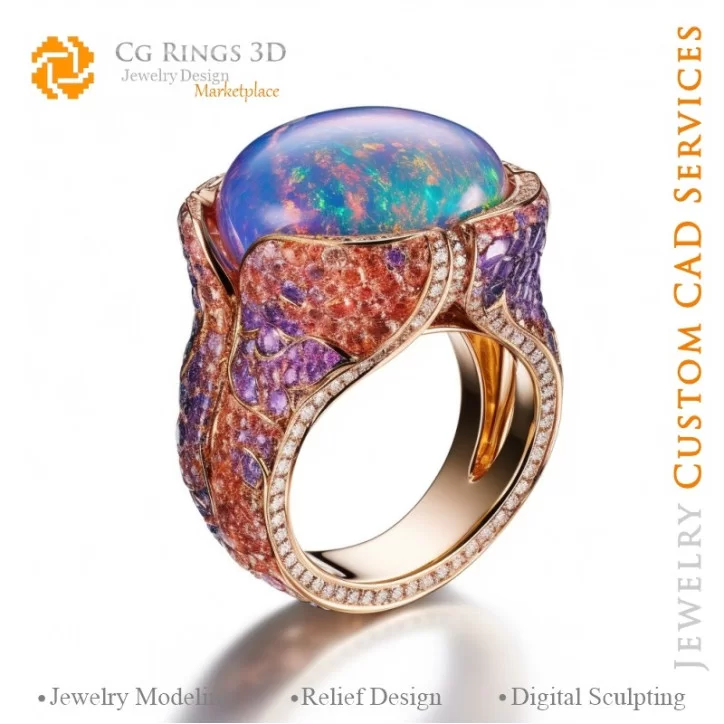 Bague avec Opale - Bijoux 3D CAO