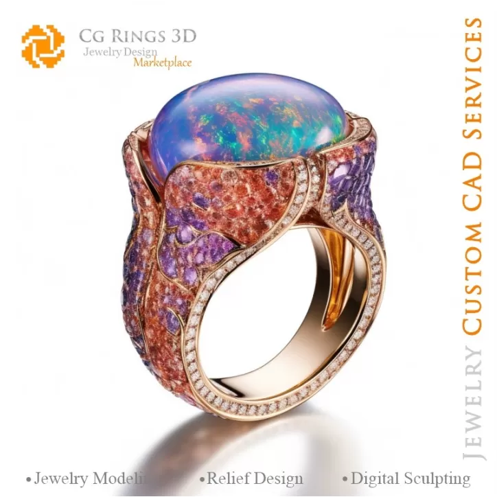 Ring mit Opal - 3D CAD Schmuck Ring mit Opal - 3D CAD Schmuck