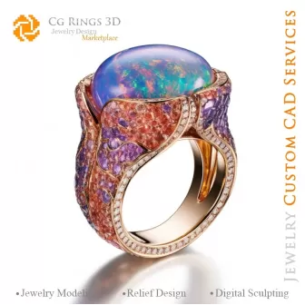 Anillo con ópalo - CAD 3D Joyería Hogar, IA - Joyería CAD 3D, IA - Anillos CAD 3D, IA - CAD 3D Joyería Melodía de Colores, IA -