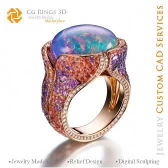 Bague avec Opale - Bijoux 3D CAO Home, AI - Bijoux 3D CAO, AI - Anneaux 3D CAO , AI - Bijoux 3D CAO Mélodie des Couleurs, AI - B