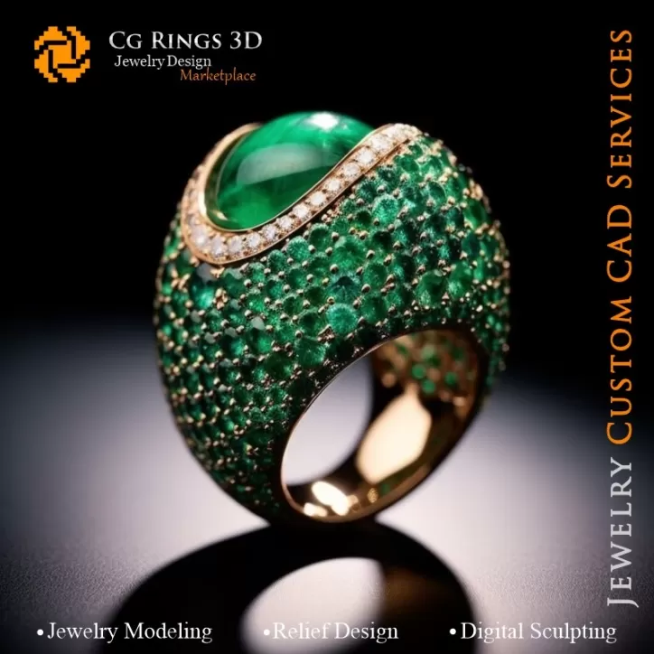 Ring mit Smaragden und Diamanten - 3D CAD Schmuck