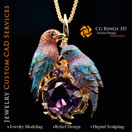 Birds Pendant with Alexandrite - Jewelry 3D CAD