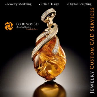 Pendant with Amber and Diamonds - 3D CAD Jewelry Home, AI - Jewelry 3D CAD , AI - Pendants 3D CAD , AI - 3D CAD Jewelry, AI - J