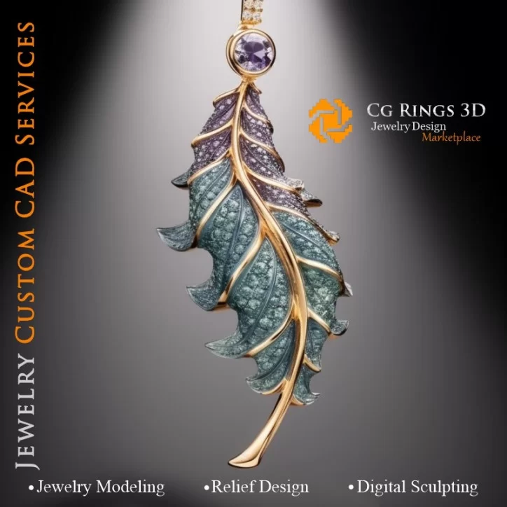 Pendentif Fougère avec Alexandrite - Bijoux 3D CAO