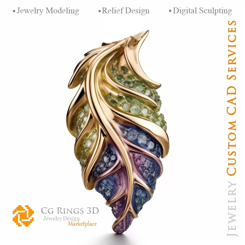 Pendentif fougère avec alexandrite - Bijoux 3D CAO