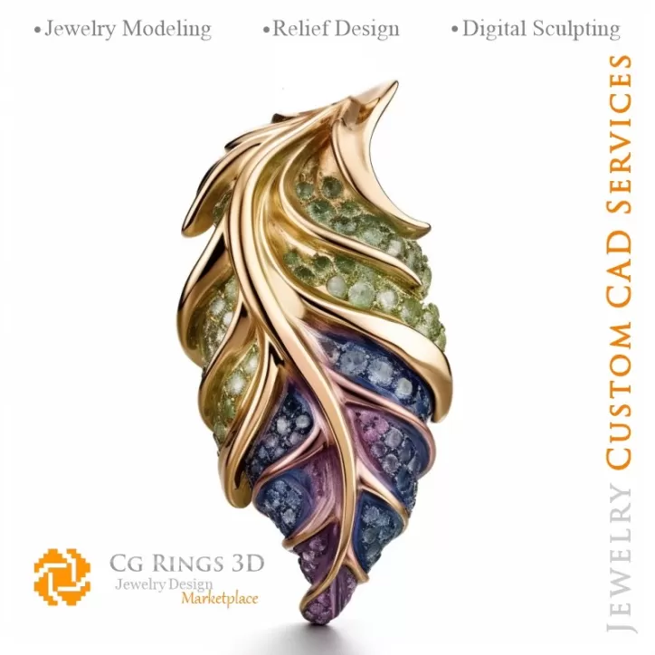 Pendentif fougère avec alexandrite - Bijoux 3D CAO Pendentif fougère avec alexandrite - Bijoux 3D CAO