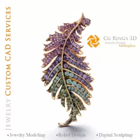 Pendentif Fougère avec Alexandrite - Bijoux 3D CAO Maison, IA - Bijoux 3D CAO, IA - Pendentifs 3D CAO, IA - CAO 3D Bijoux, IA -