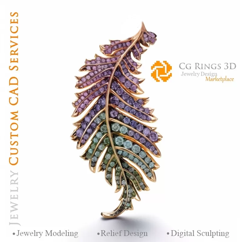 Pendentif Fougère avec Alexandrite - CAO Bijoux 3D