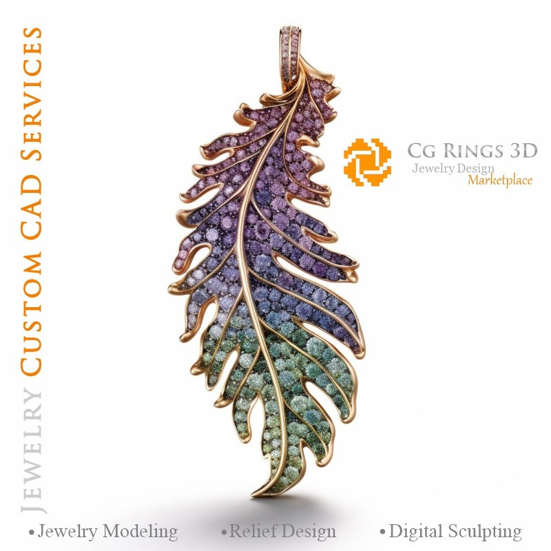 Fern Pendant with Alexandrite - Jewelry 3D CAD Home, AI - Jewelry 3D CAD , AI - Pendants 3D CAD , AI - 3D CAD Jewelry, AI - Jewe