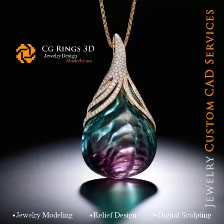 Colgante con alejandrita y diamantes - CAD 3D de joyería Hogar, IA - CAD 3D de joyería, IA - Colgantes CAD 3D, IA - Joyería CAD