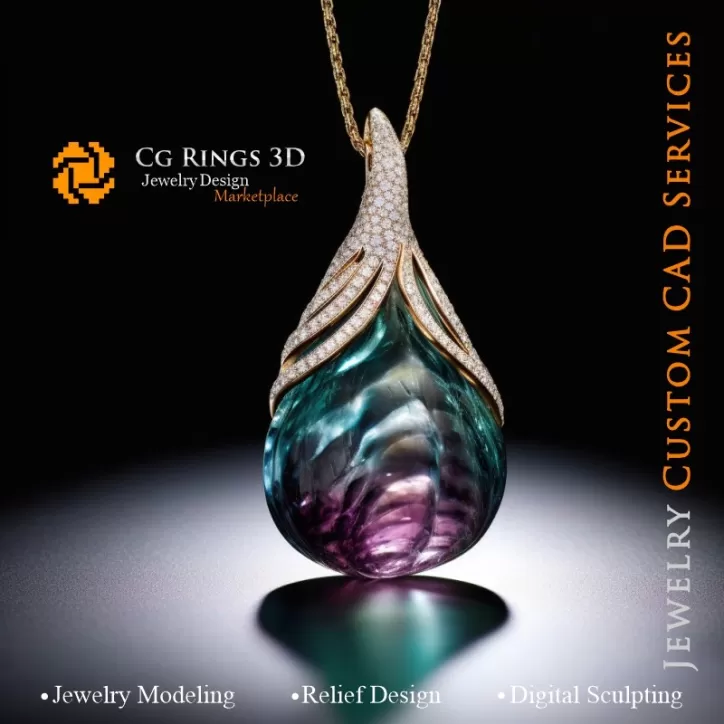 Pendentif avec alexandrite et diamants - Bijoux 3D CAO