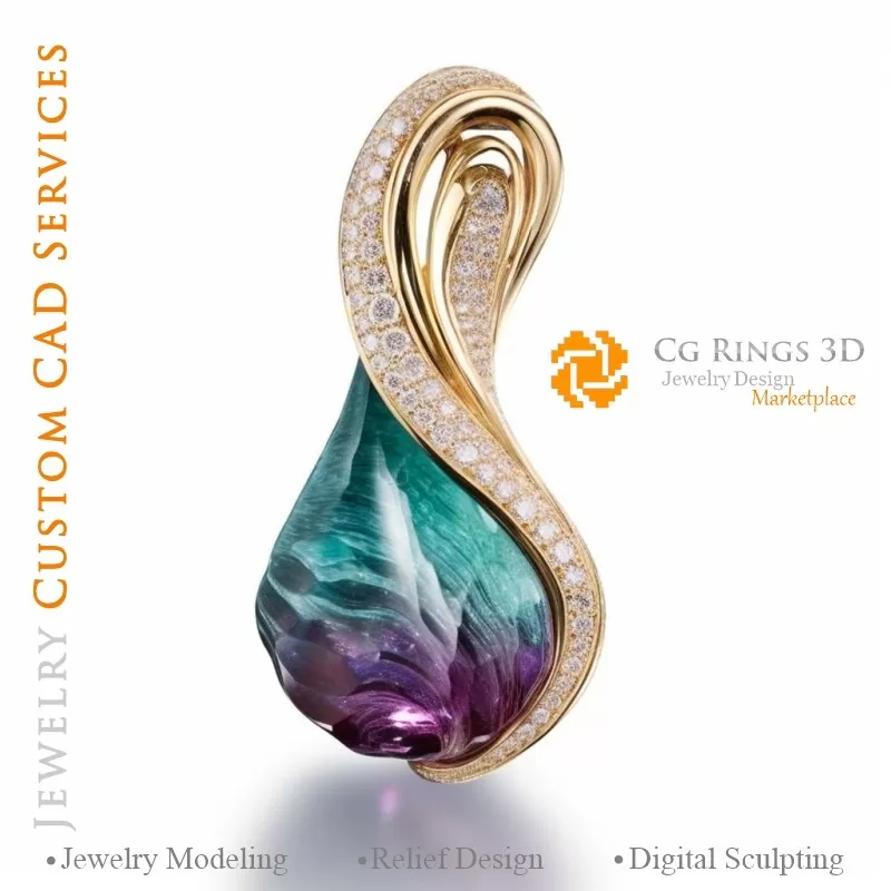 Colgante con Alejandrita y Diamantes - CAD 3D de Joyería Colgante con Alejandrita y Diamantes - CAD 3D de Joyería