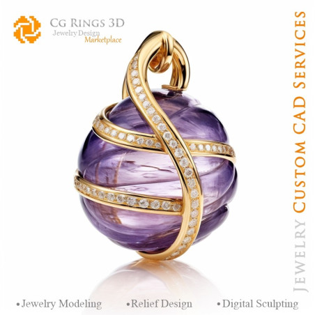 Pendant with Amethyst- Jewelry 3D CAD Home, AI - Jewelry 3D CAD , AI - Pendants 3D CAD , AI - 3D CAD Jewelry, AI - Jewelry with 