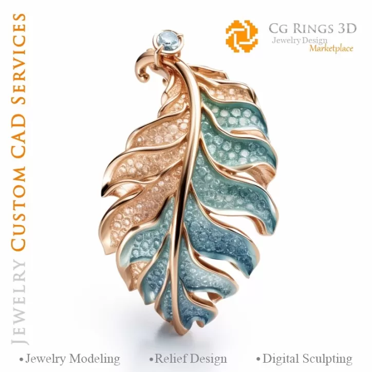 Colgante Helecho con Aguamarina - CAD 3D de Joyería Colgante Helecho con Aguamarina - CAD 3D de Joyería