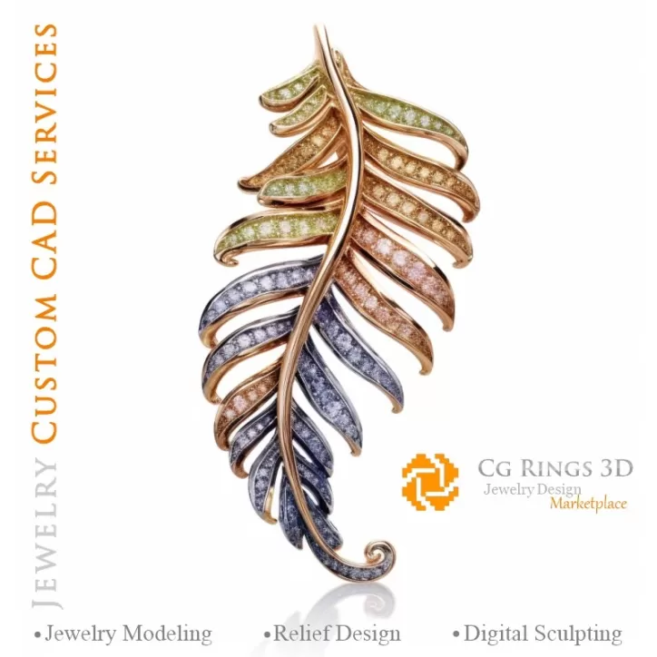 Ciondolo Felce con Alessandrite - Gioielli 3D CAD Ciondolo Felce con Alessandrite - Gioielli 3D CAD