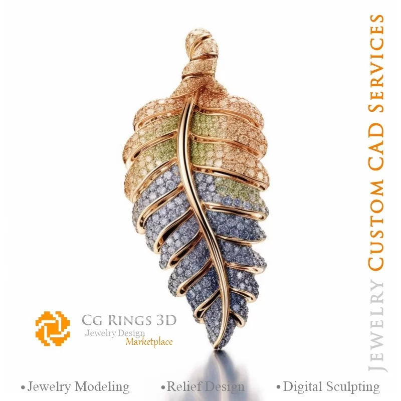 Farn-Anhänger mit Fancy Color Diamant - Jewelry 3D CAD