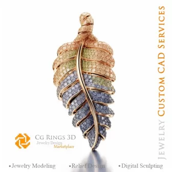 蕨叶吊坠配彩钻 - 珠宝3D CAD 首页，AI - 珠宝3D CAD，AI - 吊坠3D CAD，AI - 3D CAD珠宝我