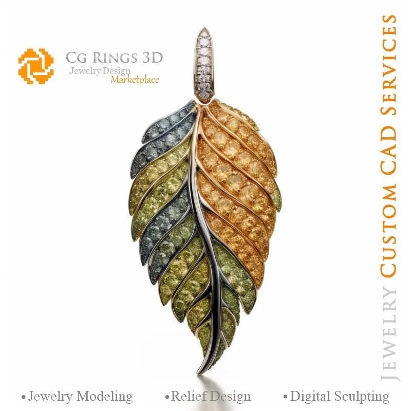 Ciondolo a forma di felce con diamante fancy color - Jewelry 3D CAD