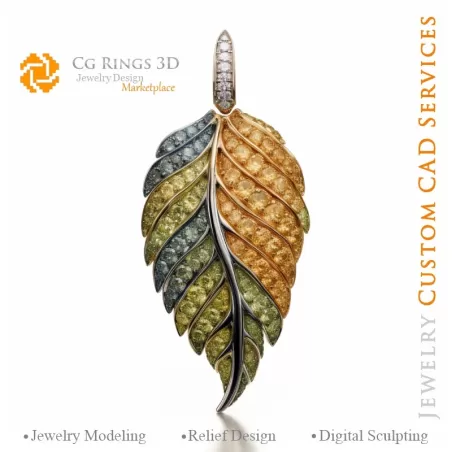 Ciondolo Felce con Diamante Fancy Color - Gioielleria 3D CAD Home, AI - Gioielleria 3D CAD, AI - Ciondoli 3D CAD, AI - Gioielli