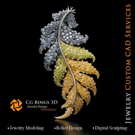 Fern-Anhänger mit Fancy-Farbediamant - Schmuck 3D-CAD Home, KI - Schmuck 3D-CAD, KI - Anhänger 3D-CAD, KI - 3D-CAD Schmuck Me