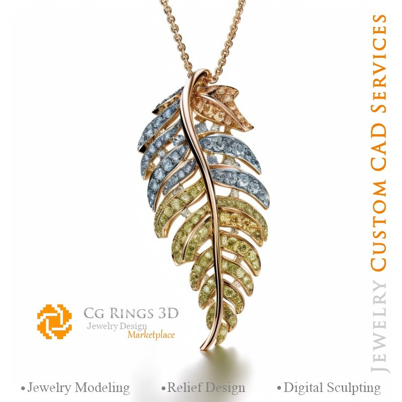 Fern Pendant with Fancy Color Diamond - Jewelry 3D CAD Home, AI - Jewelry 3D CAD , AI - Pendants 3D CAD , AI - 3D CAD Jewelry Me