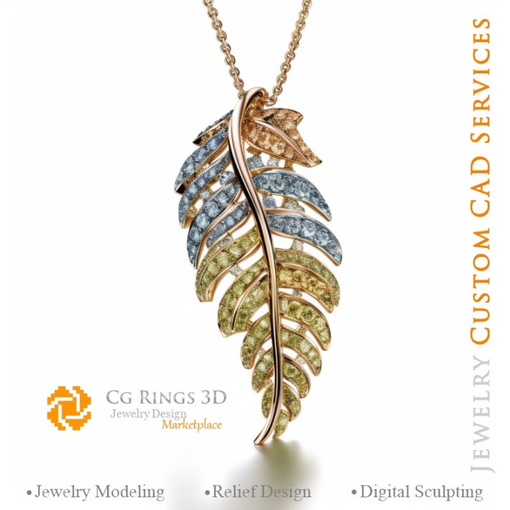 Fern Pendant with Fancy Color Diamond - Jewelry 3D CAD