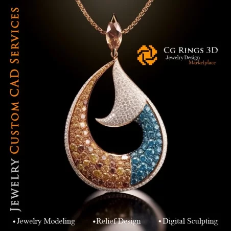 Pendentif avec Diamant de Couleur Fantaisie - Bijoux 3D CAO Home, AI - Bijoux 3D CAO, AI - Pendentifs 3D CAO, AI - Bijoux 3D CAO