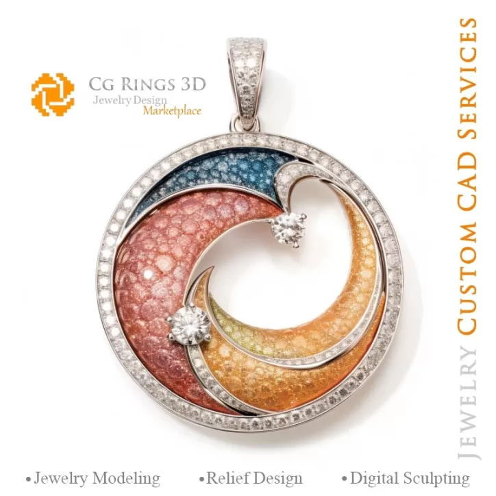 Pendentif avec diamant de couleur fantaisie - 3D CAO Bijoux