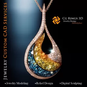 Pendentif avec diamant de couleur fantaisie - CAO 3D Bijoux Accueil, IA - CAO 3D Bijoux, IA - CAO 3D Pendentifs, IA - CAO 3D