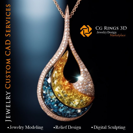 Pendentif avec Diamant de Couleur Fantaisie - Bijoux 3D CAD Home, AI - Bijoux 3D CAO, AI - Pendentifs 3D CAO, AI - Bijoux 3D CAO