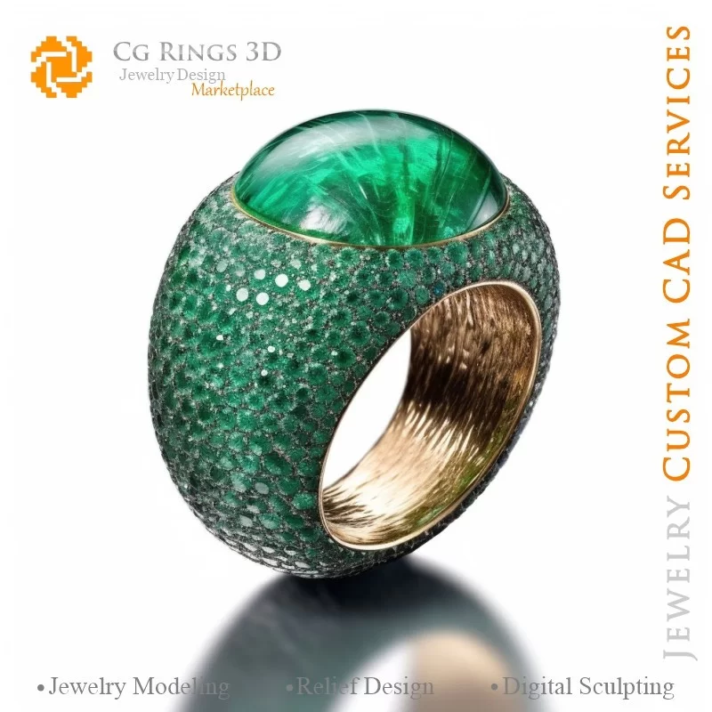 Ring with Emerald - 3D CAD Jewelry Home, AI - Jewelry 3D CAD , AI - Rings 3D CAD , AI - 3D CAD Jewelry Melody of Colours, AI - 3