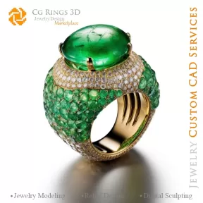 Bague avec émeraudes et diamants - CAO 3D Bijoux Maison, IA - CAO 3D Bijoux, IA - Bagues CAO 3D, IA - CAO 3D Bijoux Mélodie de C
