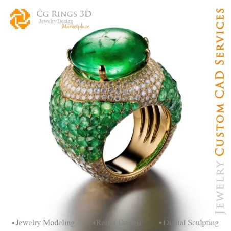 Bague avec émeraudes et diamants - CAO 3D Bijoux Maison, IA - CAO 3D Bijoux, IA - Bagues CAO 3D, IA - CAO 3D Bijoux Mélodie de C