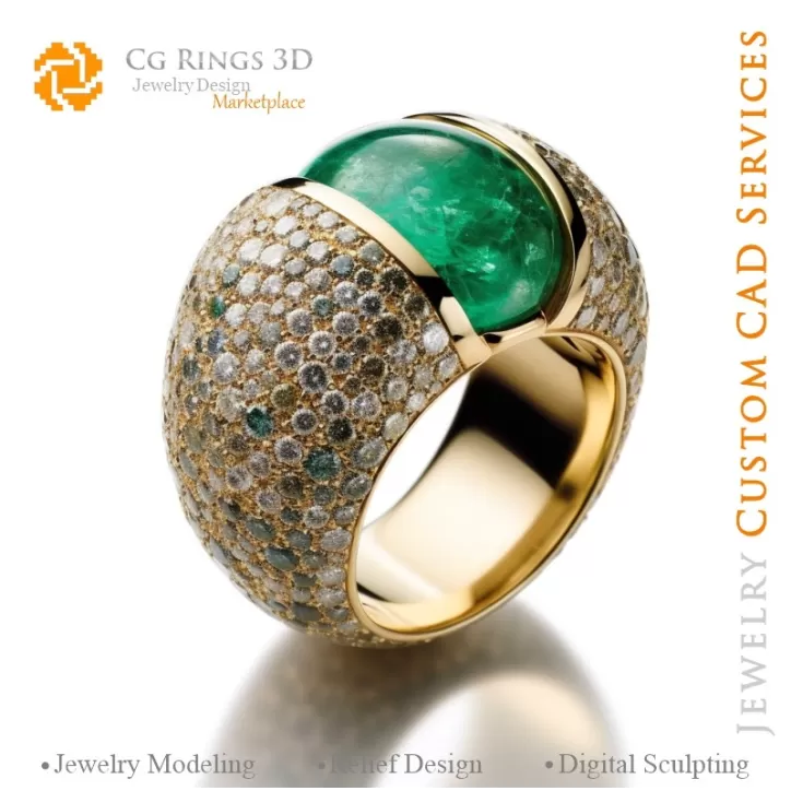 Blumenring mit Smaragd und Diamanten - 3D-CAD-Schmuck