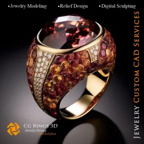 Ring with Garnets and Diamonds - 3D CAD Jewelry Home, AI - Jewelry 3D CAD , AI - Rings 3D CAD , AI - 3D CAD Jewelry Melody of Co