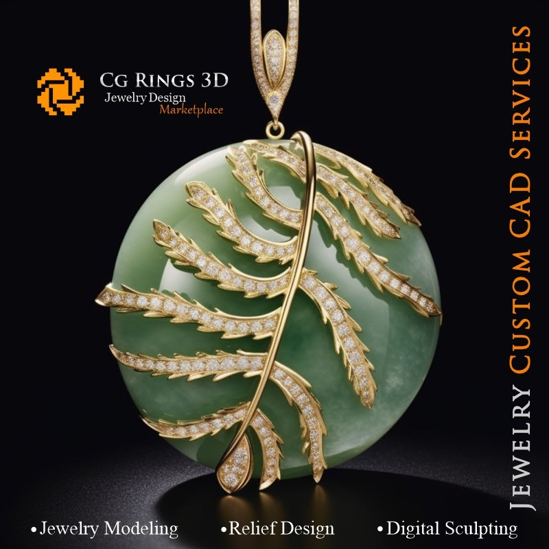 Pendentif avec Jade et Diamants - Bijoux CAO 3D