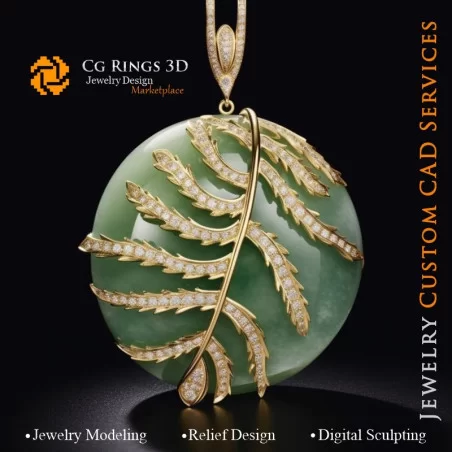 Pendentif avec Jade et Diamants - Bijoux CAO 3D Home, AI - Bijoux 3D CAO, AI - Pendentifs 3D CAO, AI - Bijoux 3D CAO Mélodie des