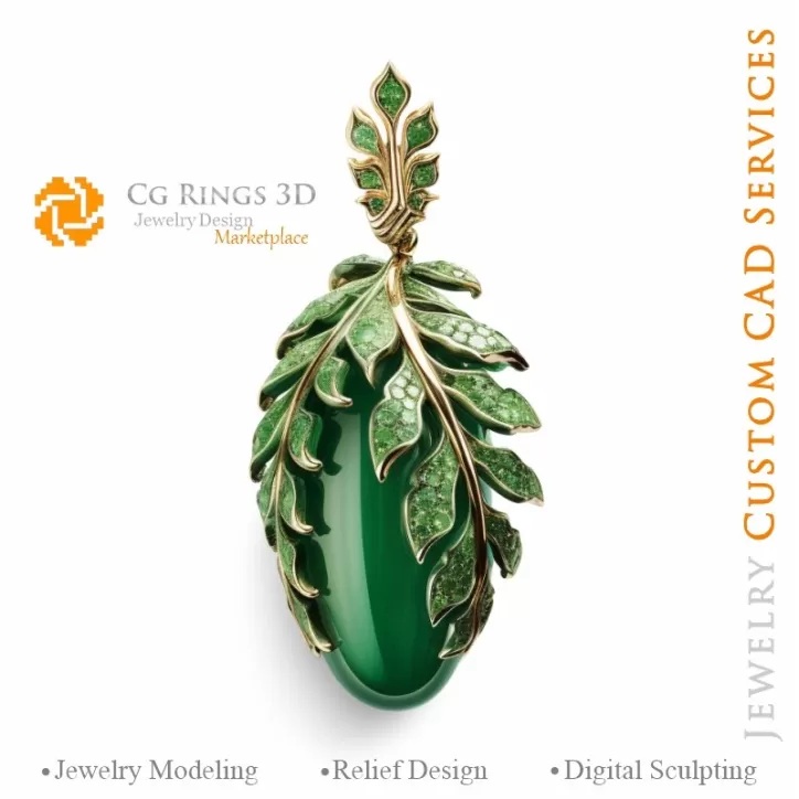 Colgante Helecho con Jade y Diamantes - Joyería 3D CAD