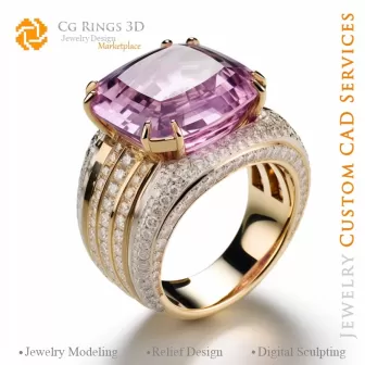 Bague avec kunzites et diamants - CAO 3D Bijoux Maison, IA - Bijoux CAO 3D, IA - Bagues CAO 3D, IA - CAO 3D Bijoux Mélodie de C