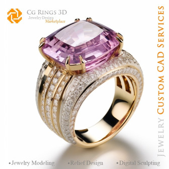 Ring with Kunzites and Diamonds - 3D CAD Jewelry Home, AI - Jewelry 3D CAD , AI - Rings 3D CAD , AI - 3D CAD Jewelry Melody of C