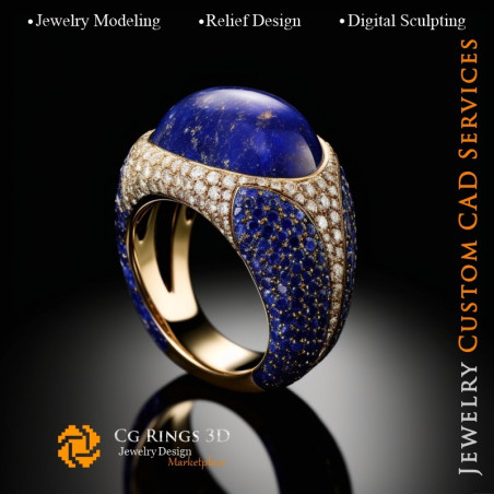 Ring with Lapis Lazuli and Diamonds - 3D CAD Jewelry