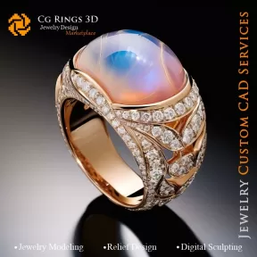 Bague avec pierre de lune et diamants - DAO 3D Joaillerie, IA - DAO 3D Bagues, IA - DAO 3D Joaillerie Mélodie de