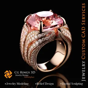 Bague avec Morganite et Diamants - Bijoux 3D CAO Home, AI - Bijoux 3D CAO, AI - Anneaux 3D CAO , AI - Bijoux 3D CAO Mélodie des 