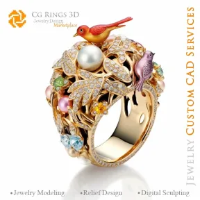 Birds Ring with and Diamonds - 3D CAD Jewelry Home, AI - Jewelry 3D CAD , AI - Rings 3D CAD , AI - 3D CAD Jewelry Melody of Colo