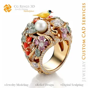 Birds Ring with and Diamonds - 3D CAD Jewelry Home, AI - Jewelry 3D CAD , AI - Rings 3D CAD , AI - 3D CAD Jewelry Melody of Colo