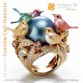 Inel cu Păsări și Diamante - Bijuterii 3D CAD Home, AI - Bijuterii 3D CAD , AI - Inele 3D CAD , AI - Bijuterii 3D CAD  Melodia c