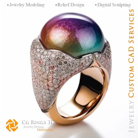 Bague avec Perle et Diamants - Bijoux 3D CAO Home, AI - Bijoux 3D CAO, AI - Anneaux 3D CAO , AI - Bijoux 3D CAO Mélodie des Coul