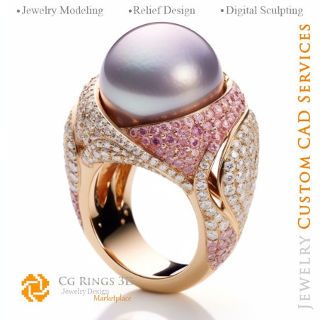 Ring with Pearl and Diamonds - 3D CAD Jewelry Home, AI - Jewelry 3D CAD , AI - Rings 3D CAD , AI - 3D CAD Jewelry Melody of Colo