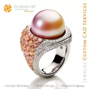 Bague avec perle et diamants - Bijoux 3D DAO Maison, IA - Bijoux 3D DAO, IA - Bagues 3D DAO, IA - Bijoux 3D Mélodie de Couleurs