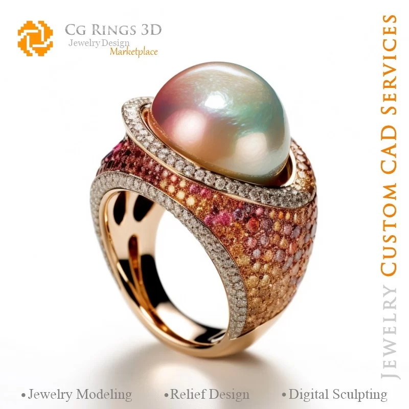 Bague avec Perle - Bijoux 3D CAO Home, AI - Bijoux 3D CAO, AI - Anneaux 3D CAO , AI - Bijoux 3D CAO Mélodie des Couleurs, AI - B